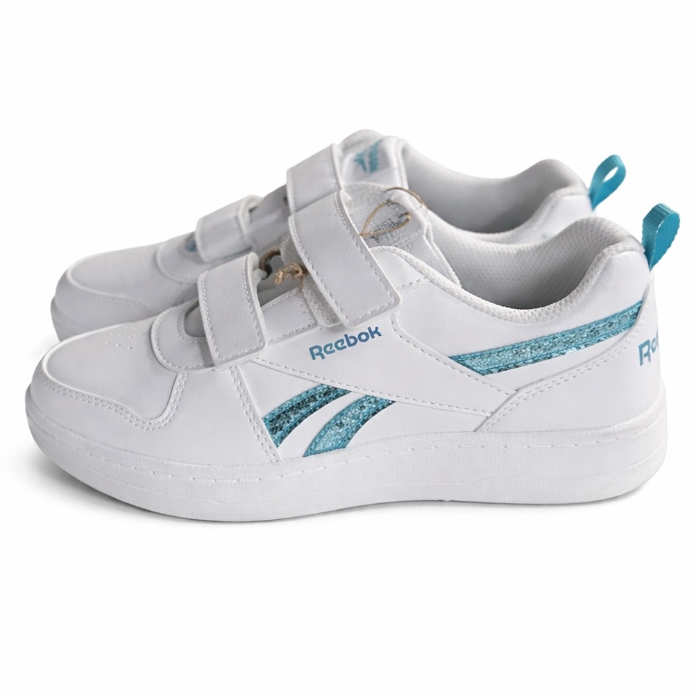 Reebok Kids White Sneakers with Teal Blue Accents